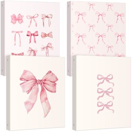 ReliThick 4 Pcs Cute Pink Bow 3 Ring Binder, 1 Inch Round Ring with Interior Pockets, Clipboard Binder, Coquette School Supplies, Decorative Cute Binders for School Office A4 Paper