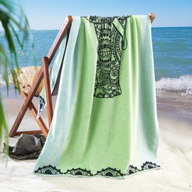 BaSaTex Cotton Beach Towel 90 x 180 cm Beach Towel Bath Towel Made of Terry Cloth Velour 100% Cotton Elephant Design Green Black