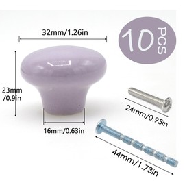 Joyangy 10Pack Ceramic Cabinet Knobs, 1.26Inch/32mm Purple Round Drawer Dresser Knob Pulls Handle with Screws, for Kitchen Cupboards, Wardrobes, Children's Rooms, Bedroom Furniture & Office Desks