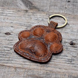 JJNUSA Dog Paw Leather KeyChain Gift Women Men Key Rings Puppy Doggie Lover Accessories, Flower Brown, Medium