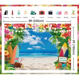 Summer Tropical Luau Palm Tree Backdrop for Summer Aloha Baby Shower Birthday Party Decoration Supplies (240x180cm)