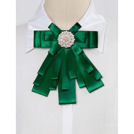 Allegra K Uniform Ribbon, Ribbon Tie, Brooch, Bow Tie, Uniform Accessories, Women's, Bowknots, School Style, green (dark green)