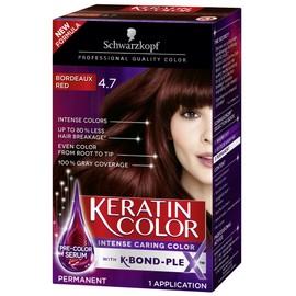 Schwarzkopf Keratin Color Anti-Age Hair Color Cream, 4.7 Bordeaux Red (Packaging May Vary)