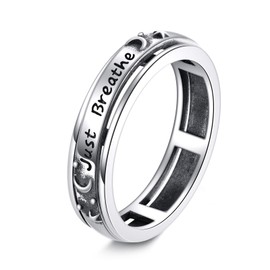SHEAISRS 925 Sterling Silver Fidget Ring Spinner Ring Moon Star Anxiety Ring for Women Men Just Breathe Rings