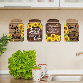 Sunflower Wall Decals, 4 Pcs Vinyl Inspirational Quote Wall Stickers, Easy Peel and Stick Wall Art Decor for Kitchen, Living Room, Office Decoration