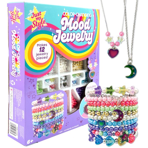 Just My Style Color-Changing Mood Jewelry Making Kit, Mood Jewelry Charm Bracelet & Necklace Making Kit, Arts & Crafts Bracelet Making Kit for Girls & Boys Ages 6 7 8 9 10