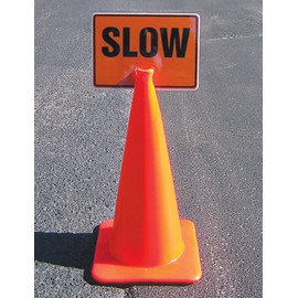 Accuform FBC754 Plastic Traffic Cone Top Warning Sign,"Men Working", 10" Length x 14" Width x 0.060" Thickness, Black on Orange