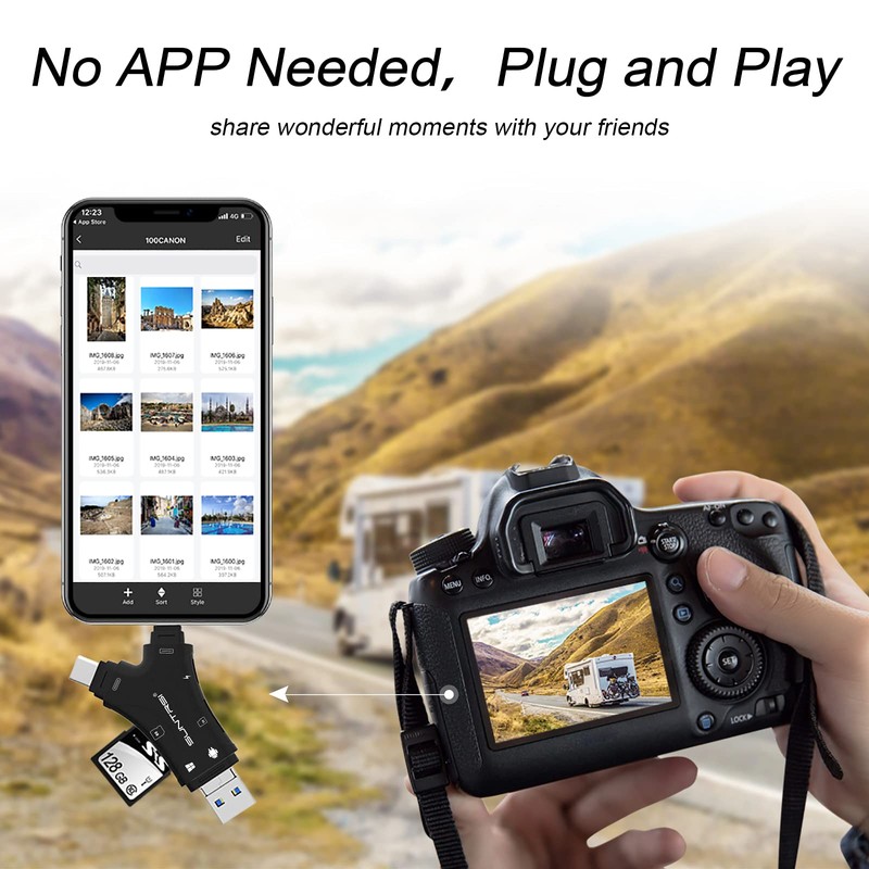 SD Card Reader for iPhone/ipad/Android/Mac/Computer/Camera,4 in1 Micro SD Card Reader