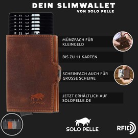 Solo Pelle Slim Wallet | Credit Card Holder | Leather Wallet Slim Wallet | Wallet with RFID Protection for up to 6-11 Cards Model: Merch with Note Compartment + Change Compartment, Vintage Brown,