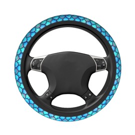 LONSANT Mermaid Scales Steering Wheel Cover for Women Men Abstract Blue and Purple Mermaid Fish Scale Wheel Protector Case Auto Car Accessories Universal for Most Cars SUV Sedans Trucks (15 Inch)