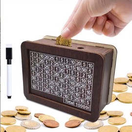ZIXIANGKEJI Cash Vault Wooden Savings Bo-x with Counter $10000 Savings Challenge Money Box Wooden Cash Saver Money Box Coin Counter Piggy Bank(K30-1)