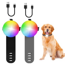 Kevenry 2 Pack Dog Collar Light Rechargeable, 4 Modes 7 Color Changing Dog Lights for Night Walking, IPX8 Waterproof 15H Battery Life Dog Walking Light for Dog Collar Climbing Camping Riding