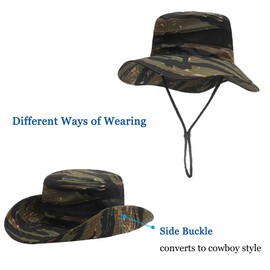 ZLYC Mens Sun Hat Wide Brim Mesh Outdoor Safari Hat Boonie Hats(8cm Brim Mesh Camo Black)