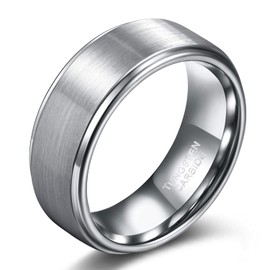 SHINYSO 8mm Tungsten Carbide Rings for Men Step Edge Brushed Finish Wedding Band Size11