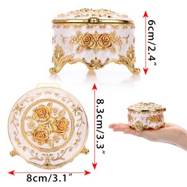 JuxYes Vintage Metal Jewelry Box Round Trinket Organizer Storage Box For Rings Earrings Necklace Bracelet, Keepsake Gift Box(Gold, 8 x 6 cm)
