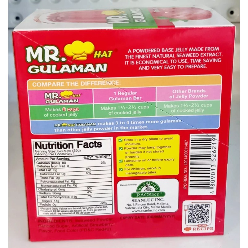 Mr. Hat Gulaman Strawberry Flavored Powder 1 Box (10 Sachets