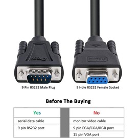 DTECH DB9 RS232 Series Cable Male Female Null Modem Cable Full Handshake Wire Crossover for Data Communication (1.5 Feet, Black)