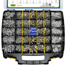 2025 Pieces Hardware Assortment Kit, Nuts and Bolts Assortment Kit, Stainless Steel Phillips Pan Head & Flat Head Screws, Assorted Nuts Bolts Washers with Double Sided Organizer Box (Yellow)