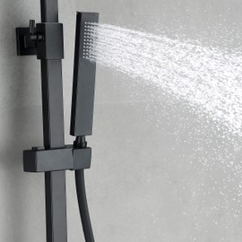 JOHO Hand Shower Head Stainless Steel Square Shower Head Water-Saving Shower Head with 1 Jet Types Black