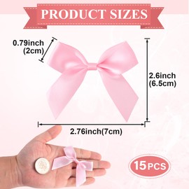 Mxxipp 15pcs Mini Gift Wrap Bows, Self-Adhesive Small Satin Ribbon Crafts Bow, Premade Tiny Bowknot for Christmas Wedding Birthday Party Decoration Flowers Cookies Gift Wrapping- Pink