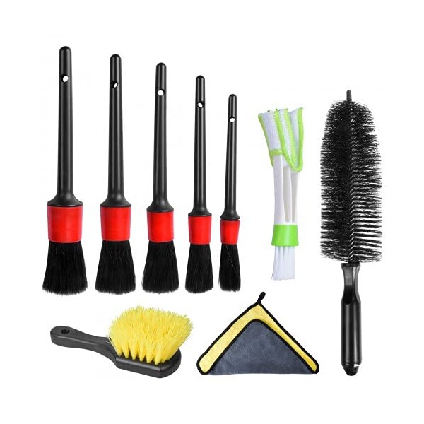 Pinsheng 9-teiliges Auto-Reinigungsbürsten-Set mit langem Griff, Felgenbürste, weiche Detailbürsten, Auto-Radreinigungsbürste