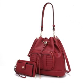 MKF Collection Bucket Bag for Women, Drawstring Hobo Shoulder Bags Fashion Crossbody Handbag Purse with Wristlet Wallet Red by Mia k
