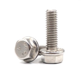 cSeao 1/4-20 x 1-1/4" Flanged Hex Head Bolts Flange Hexagon Screws, Stainless Steel 304, DIN 6921, 10 PCS
