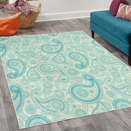 Lunarable Paisley Decorative Rug, Romantic Old Fashioned Leaf Motifs Vintage Design Royal Victorian Revival, Quality Carpet for Bedroom Dorm and Living Room, 4' X 5' 5", Sky Blue