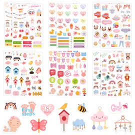12 Sheets Baby Girl Stickers for Scrapbooking, Cute Baby Scrapbook Stickers Baby Stickers Newborn Scrapbook Stickers Baby Calendar Stickers for Cards Scrapbook Envelope Decoration Supplies