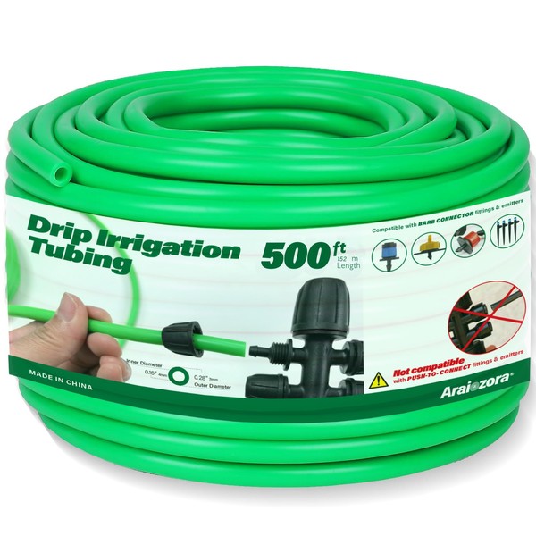 ‌Araiozora 1/4in Drip Irrigation Tubing - 500ft Flexible Garden Hose
