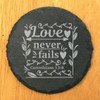 Faith and Hope: Laser Etched Enduring Love: Corinthians 13:8 Coasters