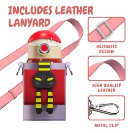 Cocosmile Cat Kids Water Bottle - Easy Open Button & Carrying Lanyard with Zipper Pouch - Kids Water Bottles for School Boys Girls, Stainless-Steel Thermal Water Bottle, BPA Free (Without Straw)