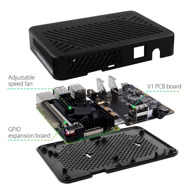 GeeekPi DeskPi Lite Pi 4 Funda con botón de encendido/disipador