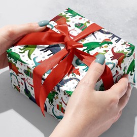 Jillson Roberts Christmas Gift Wrap, Decked Out Dinosaur (6 Jumbo Rolls 10 feet x 30 inches)