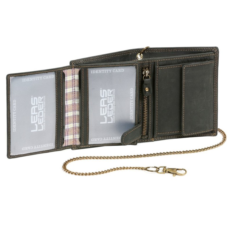 Mens Wallet with Chain Biker Wallet LEAS MCL, Genuine Leather,
