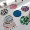 Kelendle Creative Acrylic Coasters Set of 6 Round Checkerboard Abstract