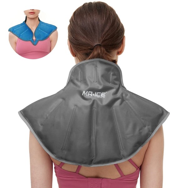 MR.ICE Neck Shoulder Ice Pack, Reusable Ice Pack for Neck and Shoulders Upper Back Pain Relief, Large Neck Ice Pack Wrap with Soft Plush Lining, Flexible Cold Pack for Rotator Cuff Injuries, Swelling