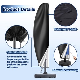 AMFUN Garden Parasol Cover, Patio Umbrella Cover, 210D 265CM(50 * 70 * 40cm) Oxford Fabric Parasol Cover with a Pole, Long Zip and Adjustable Drawstring Cord, Waterproof, weatherproof, UV Resistant