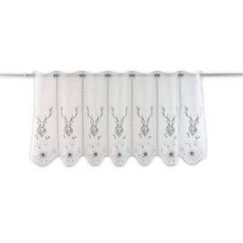 Clever-Kauf-24 Net Curtain Country House Stag Embroidered Bistro Curtain Height 45 cm (Width 108 cm)