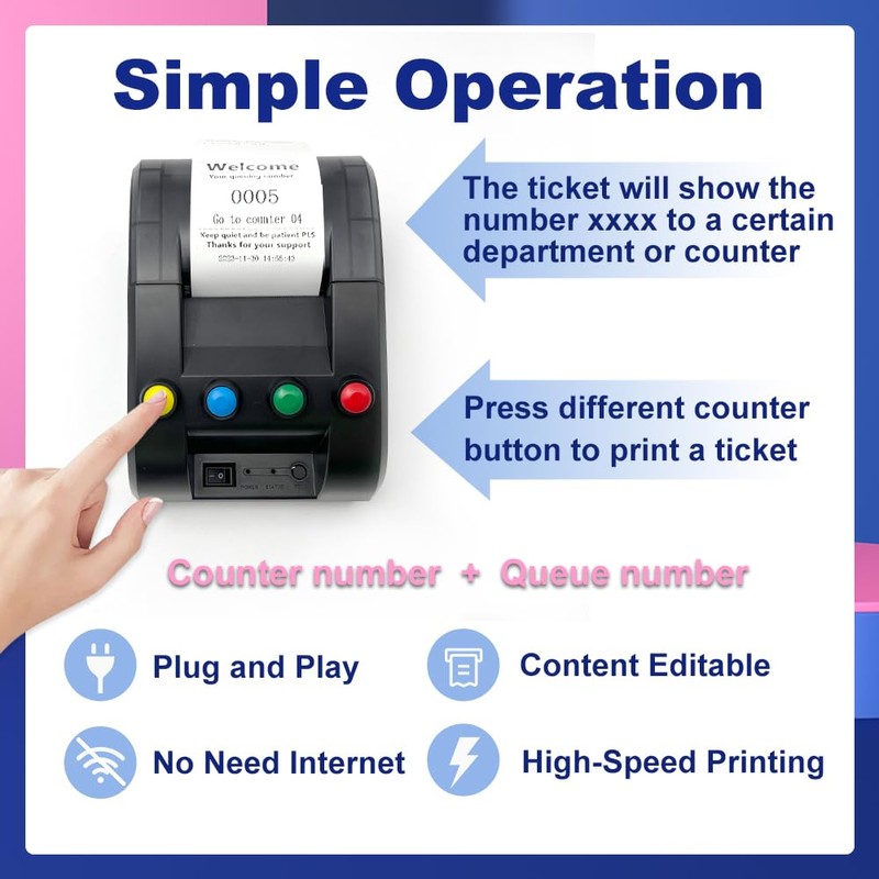 KOQICALL Ticket Dispenser Take a Number 57mm Receipt Ticket Thermal