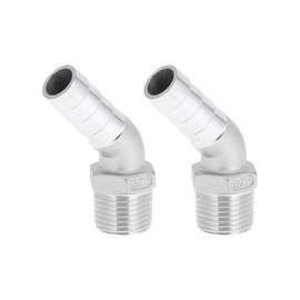VekAuto 304 Stainless Steel Hose Barb Fittings 19/32" OD 1/2" BSPT 45 Degree Elbow Joint for Air Water Oil Gas Fuel 2 Pcs Silver Tone