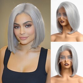 testar 13×4 Sliver Gray Bob Wig Human Hair Realistic HD Lace Front Wig Human Hair Ready to Go Bob Wig Glueless 12 Inch Straight Bob Human Hair Wigs for Women