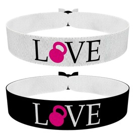 Kettlebell Love 2er Set Stoffarmbänder weiß/pink schwarz/pink - Fitness Armbänder für Damen und Herren - Wasserdicht & verstellbar - Handmade Geschenke für Sportler - Trendige Fitness-Accessoires