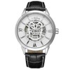 Winner Men Casual Simple Hollow Dial PU Strap Mechanical Movement Watch Wristwatch (F)