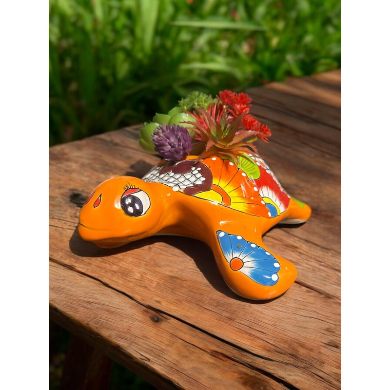 Handmade Talavera Turtle Planter | 9.5” Vibrant Mexican Pottery for