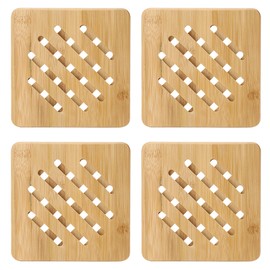 4Pcs Bamboo Table Mat Anti-Scald Non-Slip Bowl Cup Heat Insulation Pad for Home Kitchen Use(Square Shape )