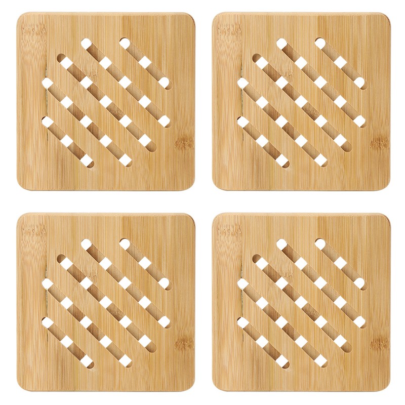 4Pcs Bamboo Table Mat Anti-Scald Non-Slip Bowl Cup Heat Insulation