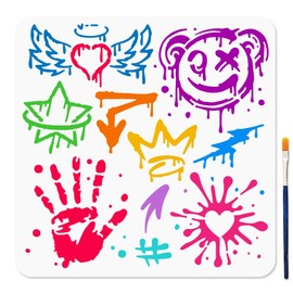 MAYJOYDIY Graffiti Stencil for Painting 11.8×11.8inch Palm Star Arrow Heart Graffiti Stencil with Paint Brush Reusable Feather Crown Doodle Template for Wood Window DIY Craft Photo Album