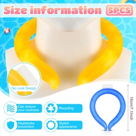 Preboun 5 Pcs Neck Cooling Tube Ice Cooling Ring Reusable Neck Wraps Wearable Hands Free Cold Ice Pack Gel for Hot Weather Summer Outdoor Indoor Cooling Heat Dissipation(Fresh Colors)