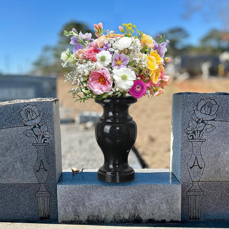 Cemetery Vase, Granite Grave Vase Polished, Black Memorial Stone Vases